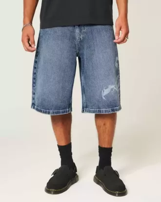 Super Baggy-Jeansshorts mit Scorpion-Grafik