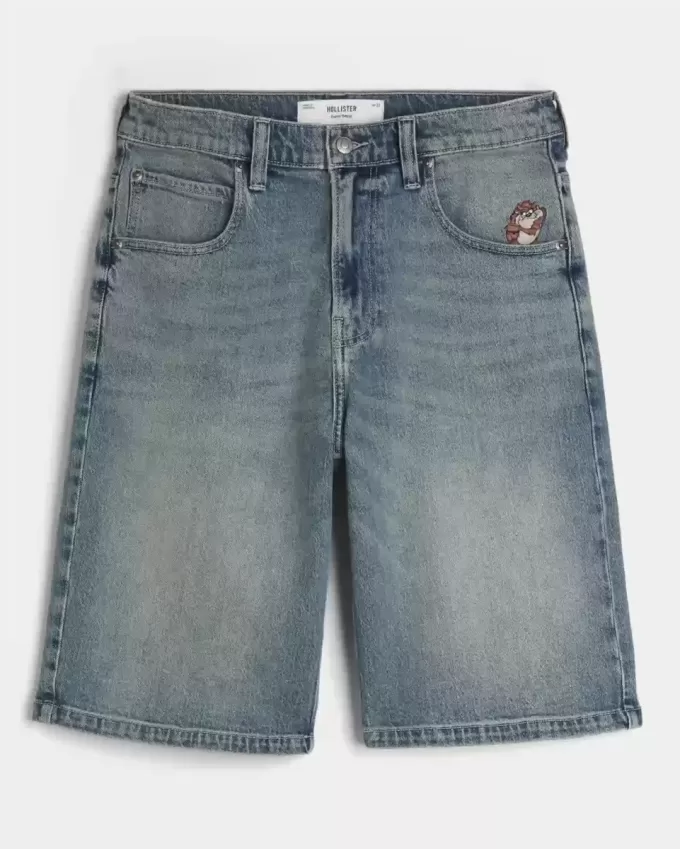Super Baggy-Jeansshorts mit Taz-Grafik in mittlerer Waschung