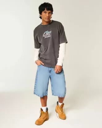 Super Baggy-Jeansshorts mit Totenkopf-Grafik