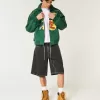 Super Baggy-Jeansshorts mit verwaschenem schwarzen Katzen-Print