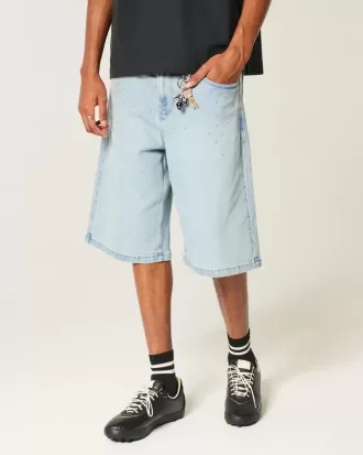 Super Baggy-Jeansshorts mit Verzierung in heller Waschung