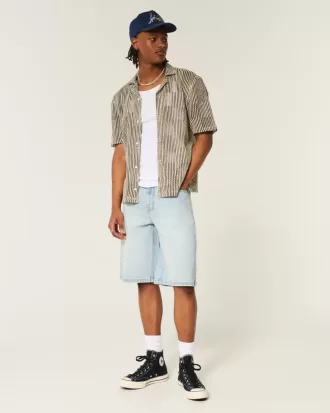 Super Baggy-Jeansshorts mit Würfelgrafik in heller Waschung