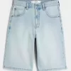 Super Baggy-Jeansshorts mit Würfelgrafik in heller Waschung Super Baggy-Jeansshorts mit Würfelgrafik in heller Waschung