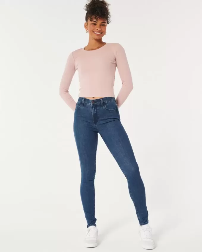 Superenge Jeans mit hoher Taille und dunkler Waschung Superenge Jeans mit hoher Taille und dunkler Waschung