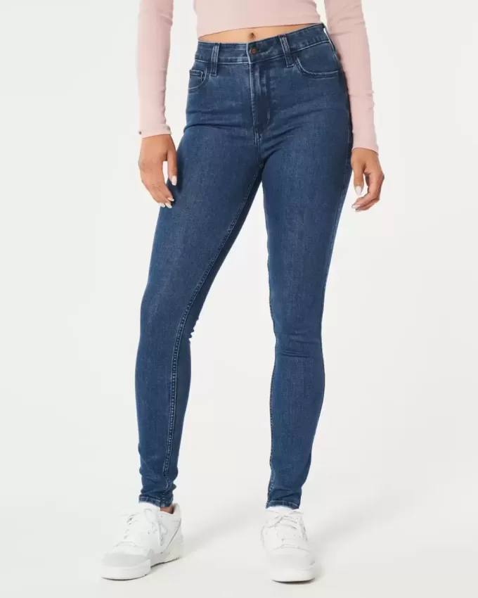 Superenge Jeans mit hoher Taille und dunkler Waschung Superenge Jeans mit hoher Taille und dunkler Waschung