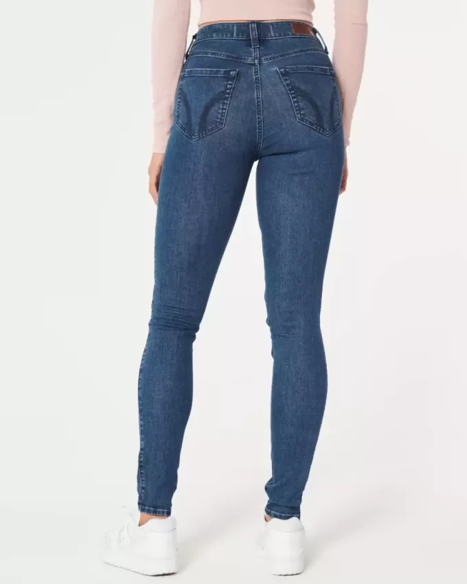 Superenge Jeans mit hoher Taille und dunkler Waschung Superenge Jeans mit hoher Taille und dunkler Waschung