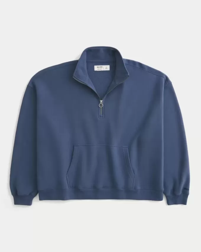Sweatshirt mit rechteckiger Passform und Viertelreißverschluss Sweatshirt mit rechteckiger Passform und Viertelreißverschluss