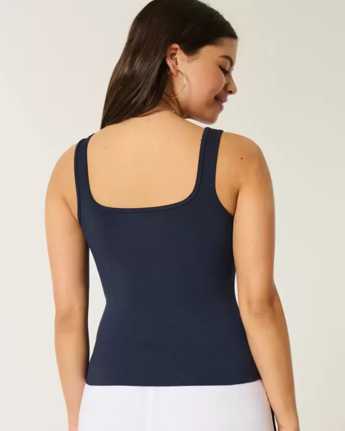 Tanktop mit eckigem Ausschnitt aus geripptem, nahtlosem Stoff Tanktop mit eckigem Ausschnitt aus geripptem, nahtlosem Stoff