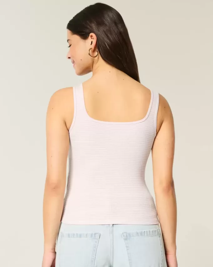 Tanktop mit eckigem Ausschnitt aus geripptem, nahtlosem Stoff Tanktop mit eckigem Ausschnitt aus geripptem, nahtlosem Stoff