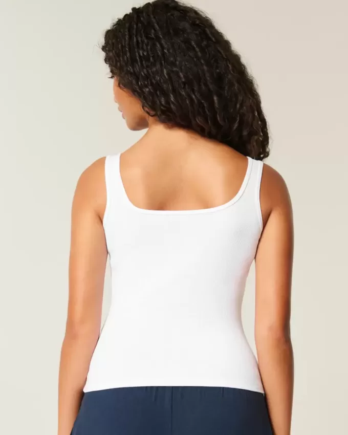 Tanktop mit eckigem Ausschnitt aus geripptem, nahtlosem Stoff Tanktop mit eckigem Ausschnitt aus geripptem, nahtlosem Stoff