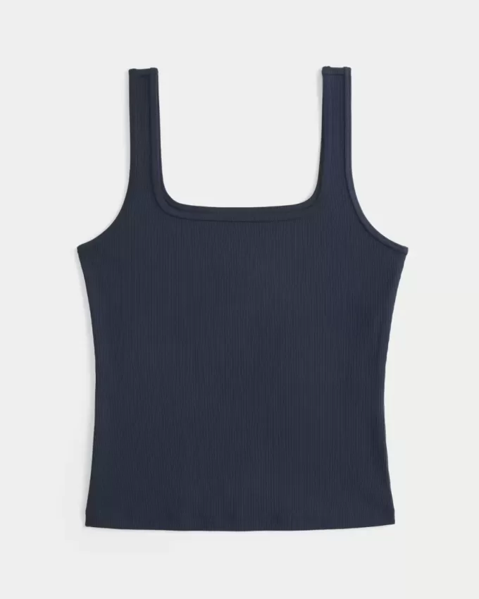 Tanktop mit eckigem Ausschnitt aus geripptem, nahtlosem Stoff Tanktop mit eckigem Ausschnitt aus geripptem, nahtlosem Stoff