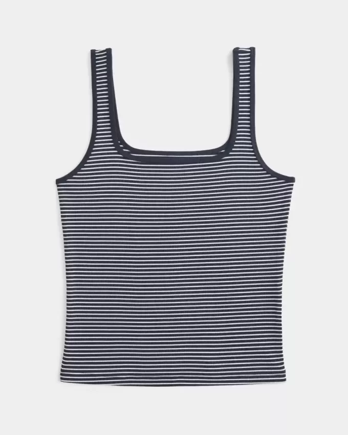 Tanktop mit eckigem Ausschnitt aus geripptem, nahtlosem Stoff Tanktop mit eckigem Ausschnitt aus geripptem, nahtlosem Stoff