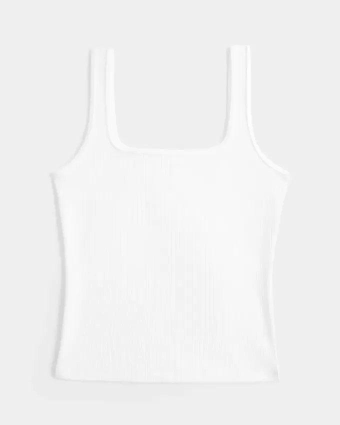 Tanktop mit eckigem Ausschnitt aus geripptem, nahtlosem Stoff Tanktop mit eckigem Ausschnitt aus geripptem, nahtlosem Stoff