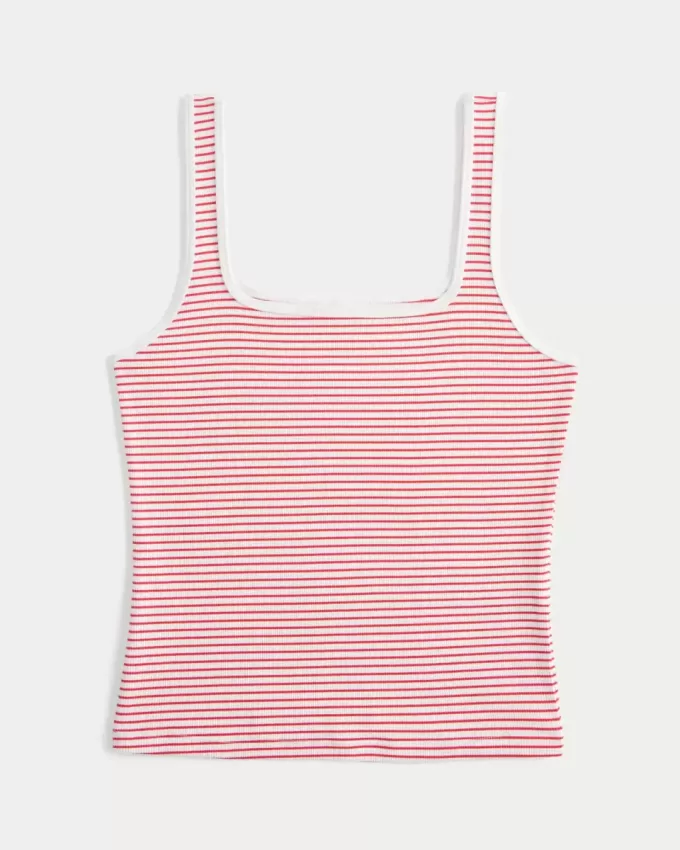 Tanktop mit eckigem Ausschnitt aus geripptem, nahtlosem Stoff Tanktop mit eckigem Ausschnitt aus geripptem, nahtlosem Stoff