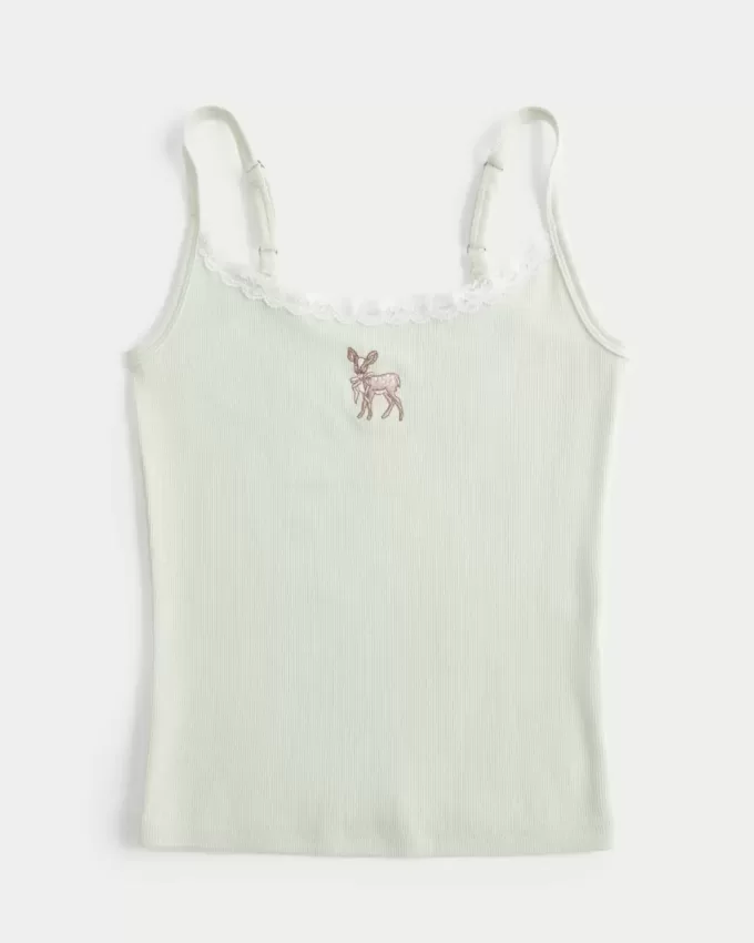 Tanktop mit Spitzenbesatz und Hirsch-Grafik Tanktop mit Spitzenbesatz und Hirsch-Grafik