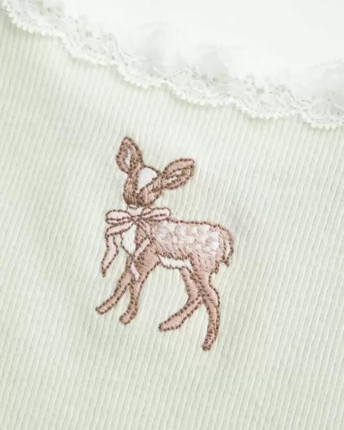 Tanktop mit Spitzenbesatz und Hirsch-Grafik Tanktop mit Spitzenbesatz und Hirsch-Grafik