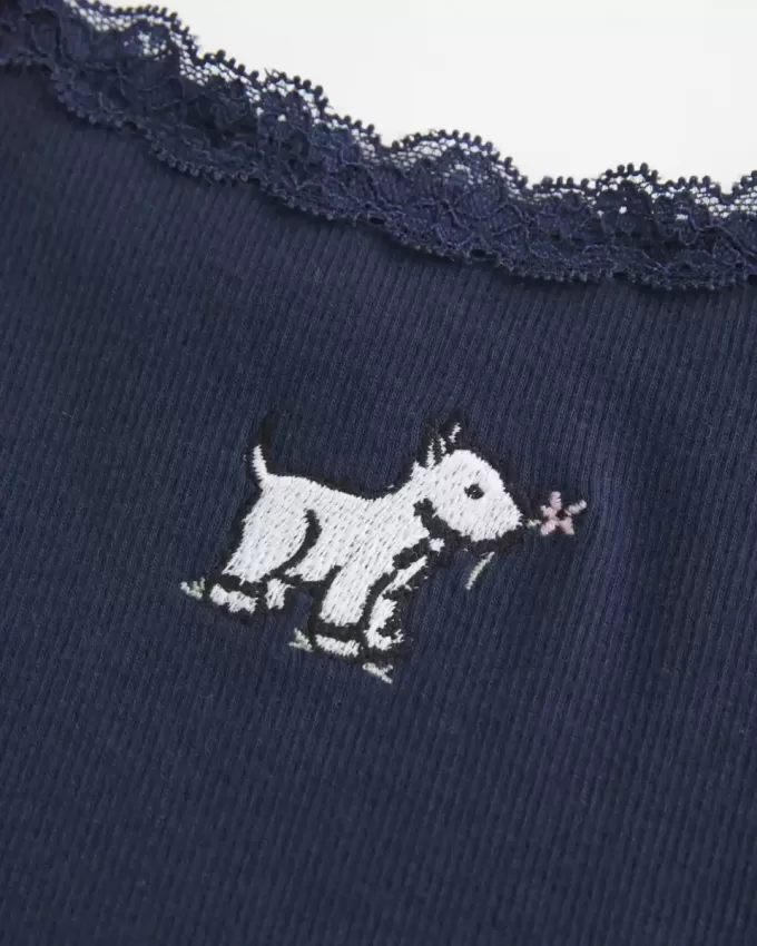 Tanktop mit Spitzenbesatz und Hundegrafik