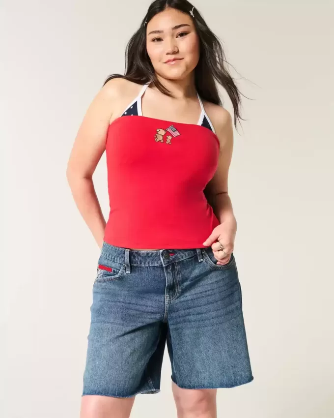 Tief sitzende Baggy-Jeans mit dunkel verwaschener amerikanischer Flaggengrafik Tief sitzende Baggy-Jeans mit dunkel verwaschener amerikanischer Flaggengrafik