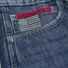Tief sitzende Baggy-Jeans mit dunkel verwaschener amerikanischer Flaggengrafik Tief sitzende Baggy-Jeans mit dunkel verwaschener amerikanischer Flaggengrafik