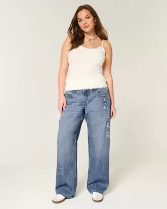 Tief sitzende Baggy-Jeans mit dunkler Waschung und Stickerei „Class of ’26“
