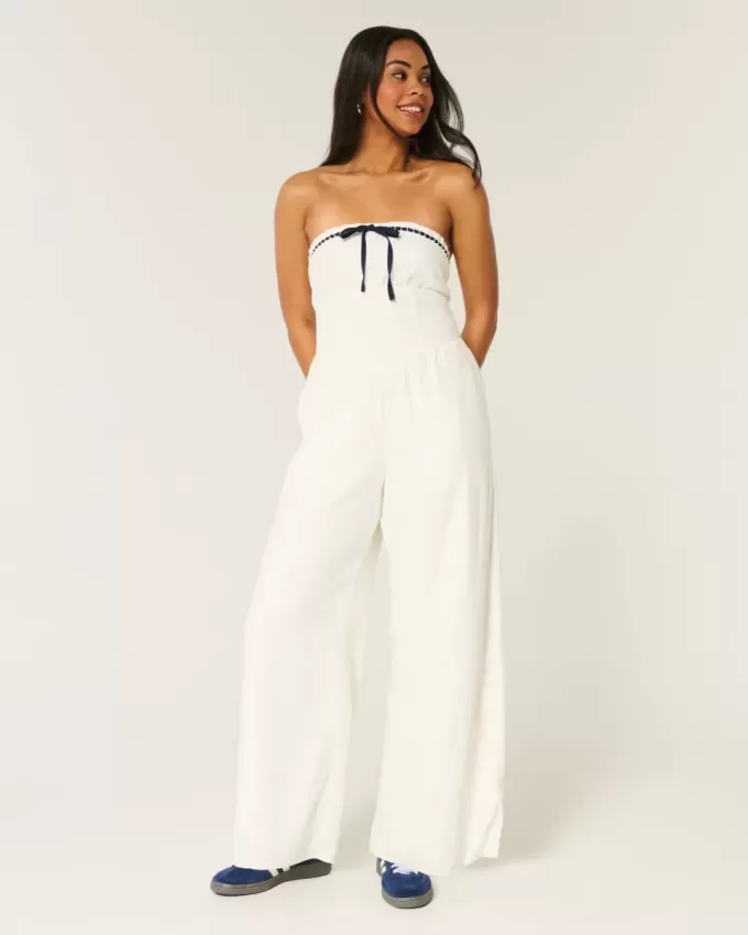 Trägerloser Jumpsuit aus Leinenmischung Trägerloser Jumpsuit aus Leinenmischung
