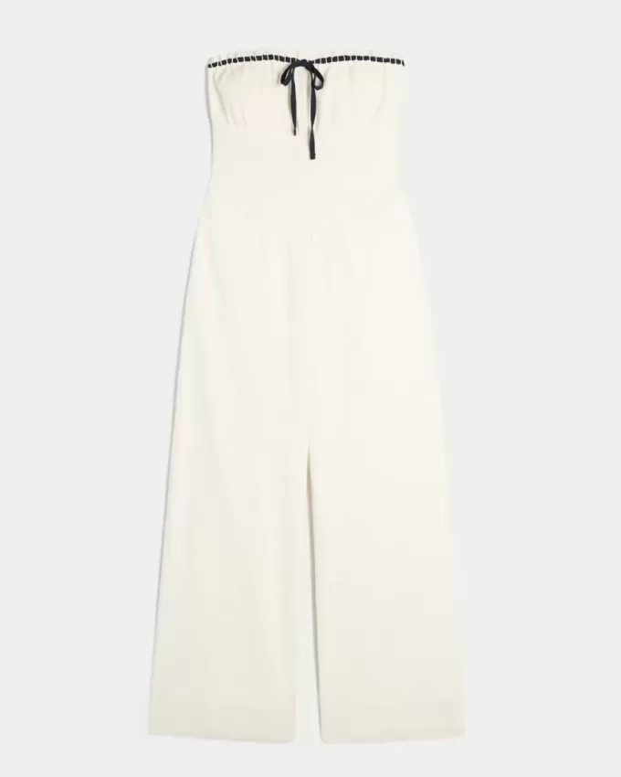 Trägerloser Jumpsuit aus Leinenmischung Trägerloser Jumpsuit aus Leinenmischung