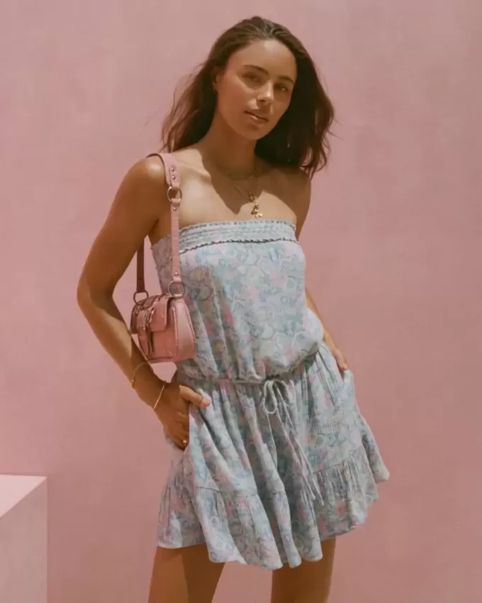 Trägerloses Blouson-Minikleid mit Kordelzug