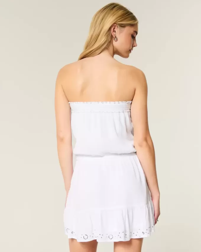 Trägerloses Blouson-Minikleid mit Kordelzug