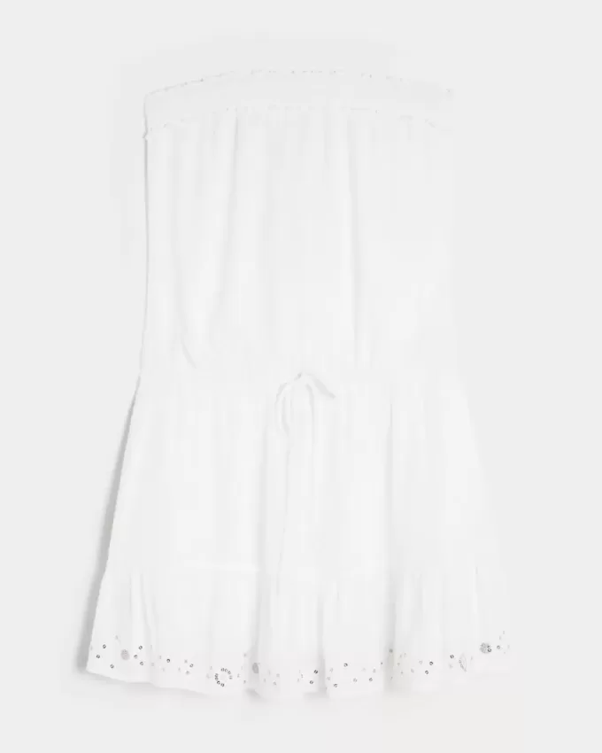 Trägerloses Blouson-Minikleid mit Kordelzug