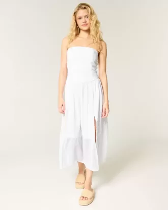 Trägerloses Maxikleid mit Stickerei