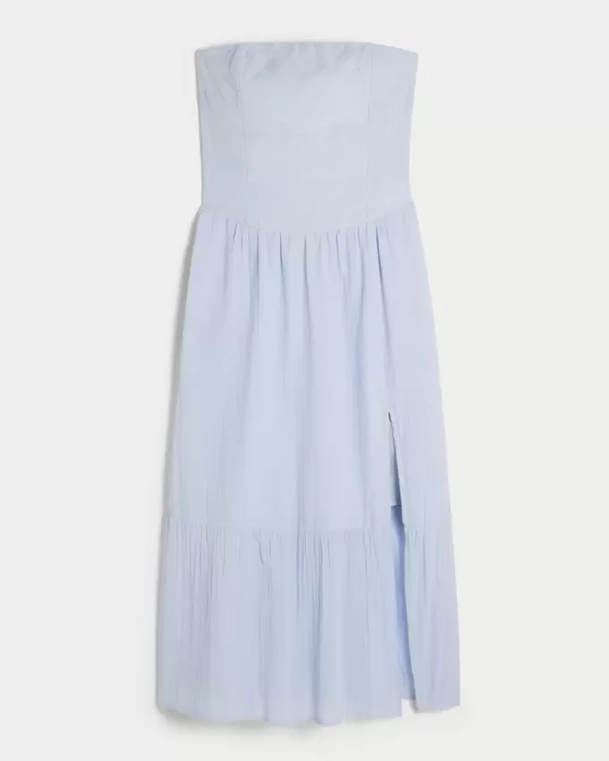 Trägerloses Maxikleid mit Stickerei