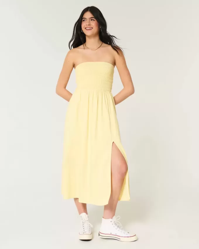 Trägerloses Midikleid aus Leinenmischung