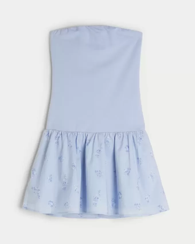 Trägerloses Minikleid aus Strickgewebe mit tiefer Taille Trägerloses Minikleid aus Strickgewebe mit tiefer Taille