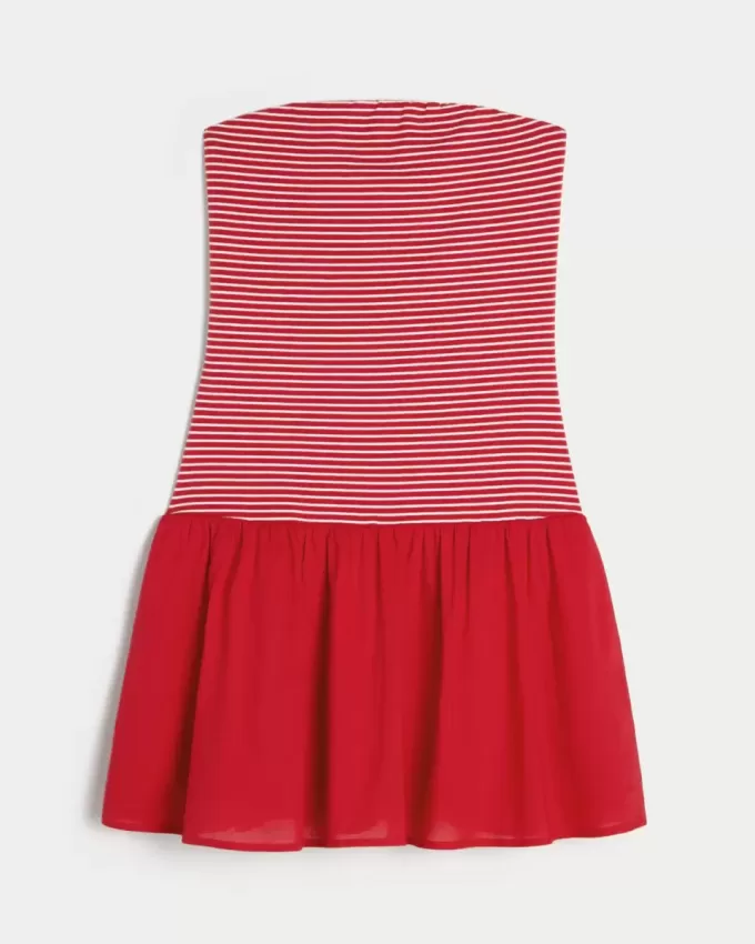 Trägerloses Minikleid aus Strickgewebe mit tiefer Taille Trägerloses Minikleid aus Strickgewebe mit tiefer Taille
