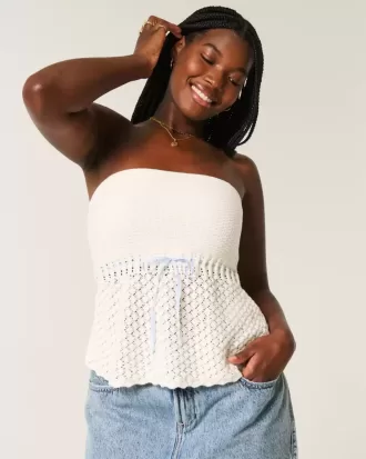 Trägerloses Pullover-Tube-Top im Häkel-Stil