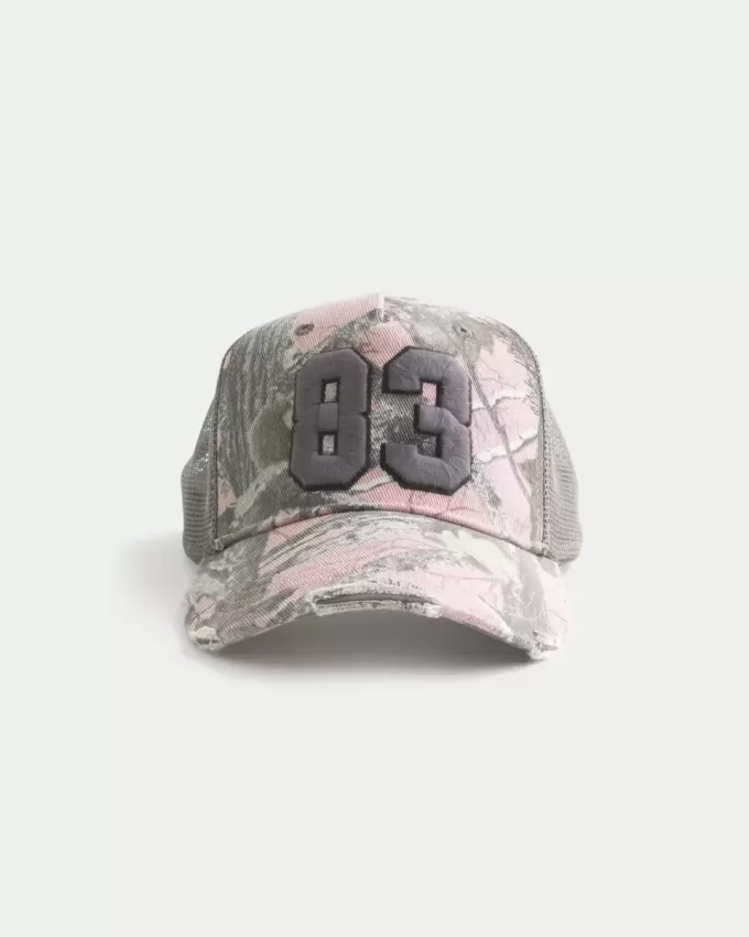 Trucker-Cap mit Camouflage-Zahlengrafik in Rosa