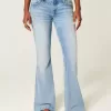 Ultra Low-Rise Distressed Light Wash Flare Jeans mit Pailletten Ultra Low-Rise Distressed Light Wash Flare Jeans mit Pailletten