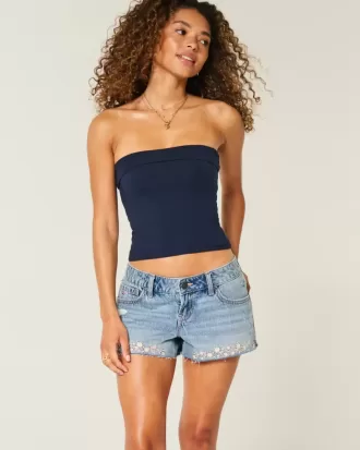 Ultra Low Rise Mini-Jeansshorts mit Stickerei