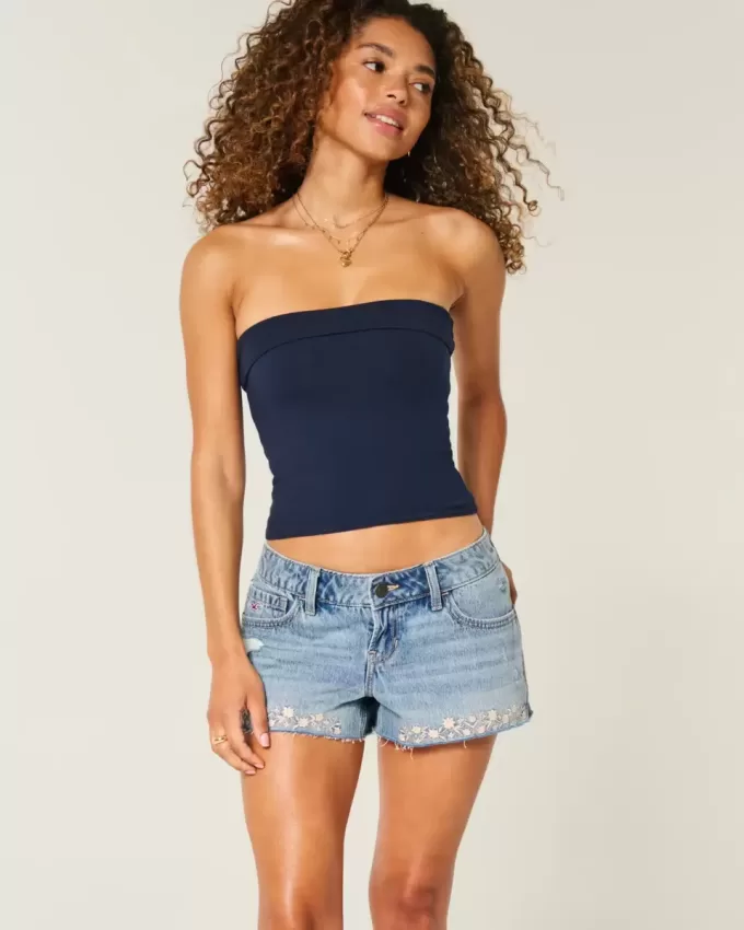 Ultra Low Rise Mini-Jeansshorts mit Stickerei Ultra Low Rise Mini-Jeansshorts mit Stickerei