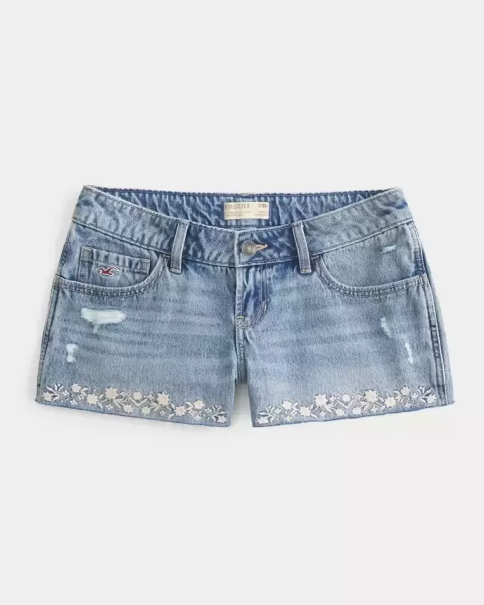 Ultra Low Rise Mini-Jeansshorts mit Stickerei Ultra Low Rise Mini-Jeansshorts mit Stickerei