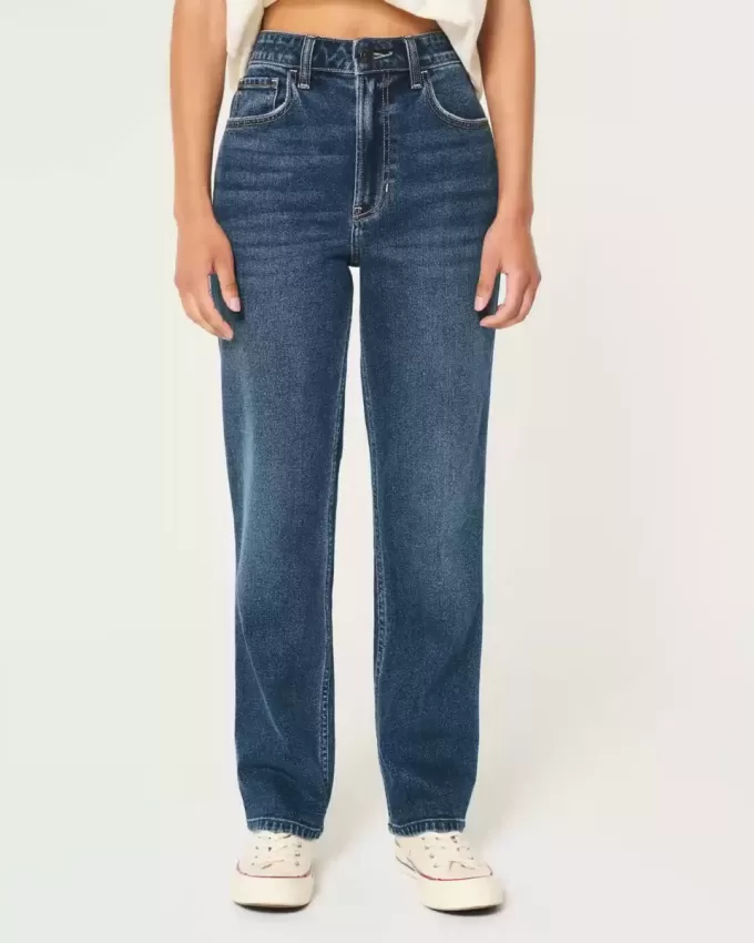 Ultrahoch geschnittene Straight-Jeans im 90er-Stil mit dunkler Waschung Ultrahoch geschnittene Straight-Jeans im 90er-Stil mit dunkler Waschung