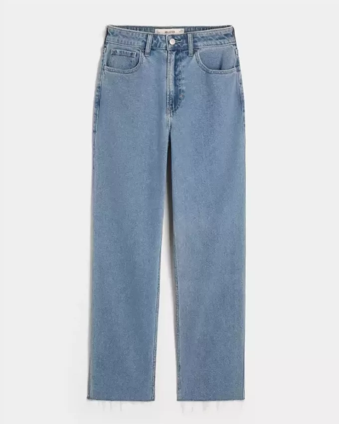 Ultrahoch geschnittene Straight-Jeans im Stil der 90er mit mittlerer Waschung Ultrahoch geschnittene Straight-Jeans im Stil der 90er mit mittlerer Waschung