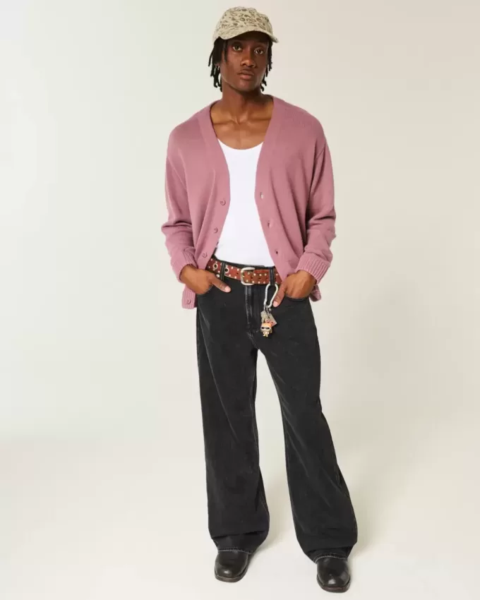 Verwaschene schwarze Baggy-Bootcut-Jeans Verwaschene schwarze Baggy-Bootcut-Jeans