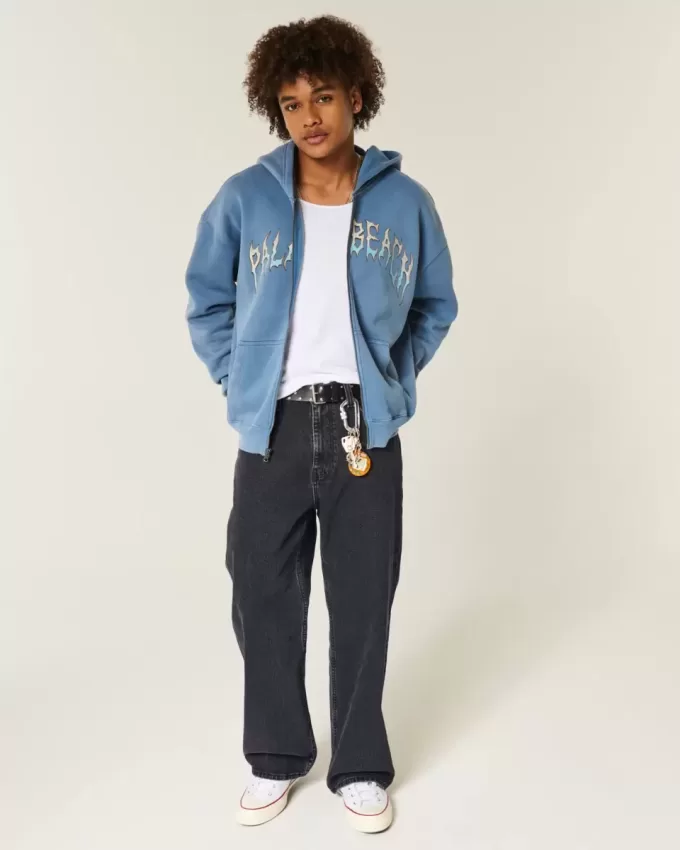 Verwaschene schwarze Baggy-Bootcut-Jeans Verwaschene schwarze Baggy-Bootcut-Jeans