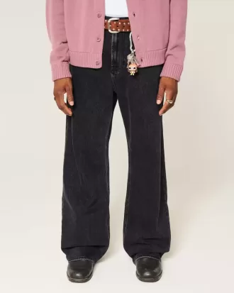 Verwaschene schwarze Baggy-Bootcut-Jeans