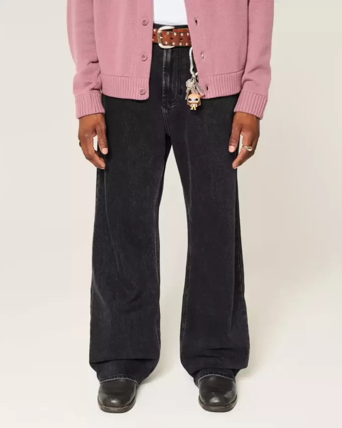 Verwaschene schwarze Baggy-Bootcut-Jeans Verwaschene schwarze Baggy-Bootcut-Jeans
