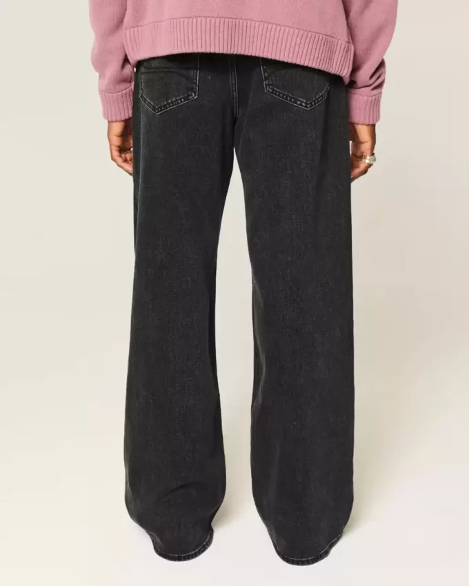 Verwaschene schwarze Baggy-Bootcut-Jeans Verwaschene schwarze Baggy-Bootcut-Jeans