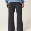Verwaschene schwarze Baggy-Bootcut-Jeans Verwaschene schwarze Baggy-Bootcut-Jeans