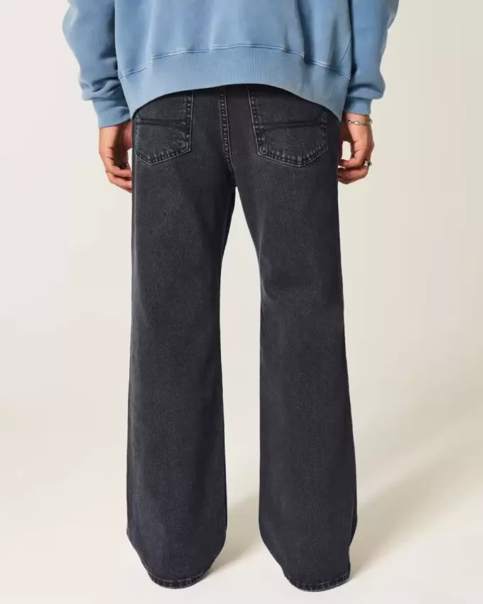 Verwaschene schwarze Baggy-Bootcut-Jeans Verwaschene schwarze Baggy-Bootcut-Jeans