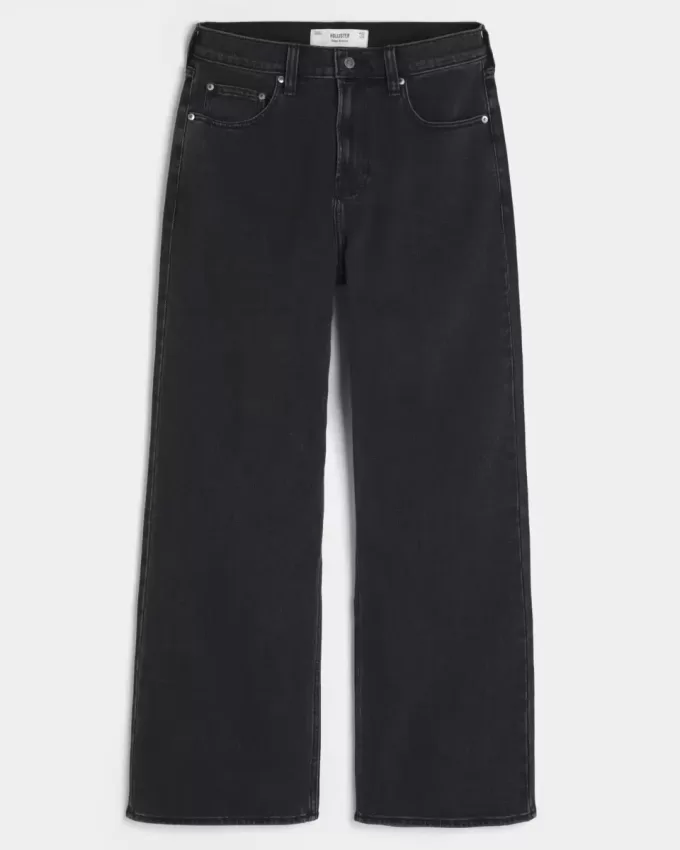 Verwaschene schwarze Baggy-Bootcut-Jeans Verwaschene schwarze Baggy-Bootcut-Jeans
